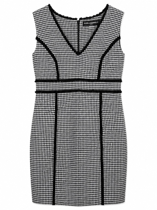 Karl Lagerfeld Dresses & Skirts - Karl Lagerfeld Paris Houndstooth Sheath Dress Fringe Trim V-Neck Size 6 Career